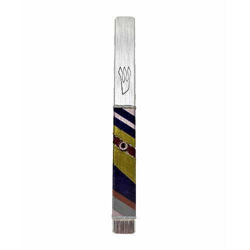 12101 - Silver Metal Mezuzah decorated with 12