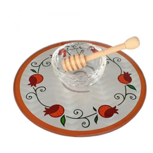 1793-Pomegranate honey dish + wooden spoon