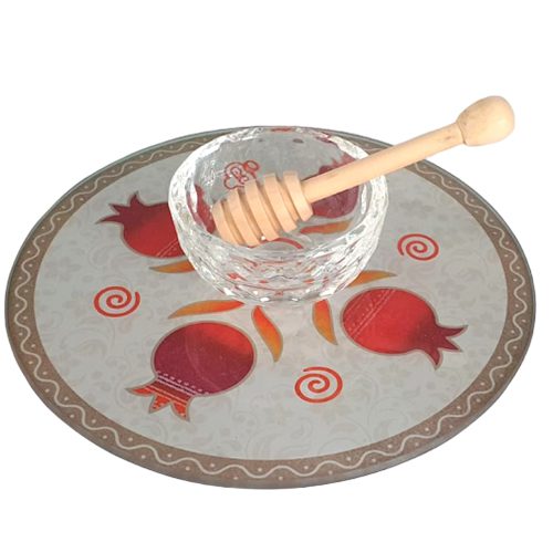 1792-Pomegranate honey dish + wooden spoon