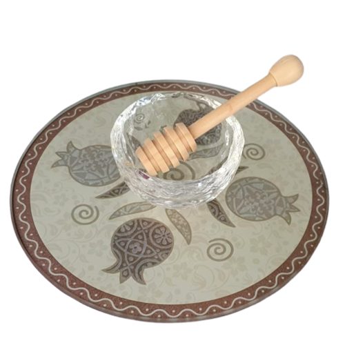 1796-Pomegranate honey dish + wooden spoon