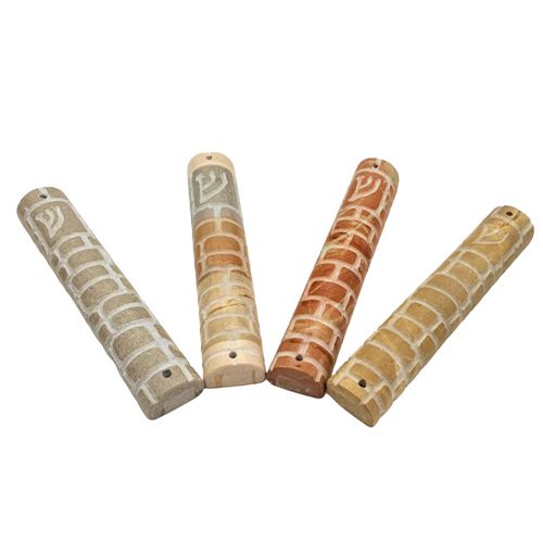 12900-Homemade selection of natural marble mezuzah in different heights 12 cm