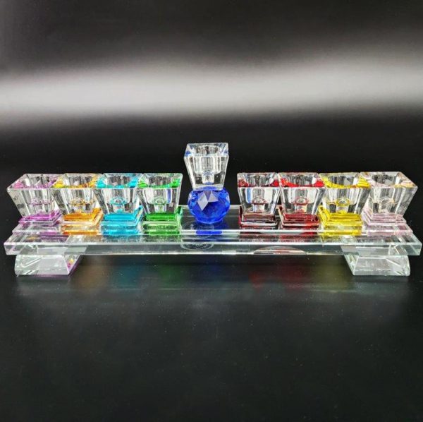 Colorful crystal menorah base of colored stones