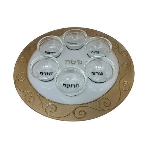 50196-1-Passover plate designed 33 cm handmade including saucers