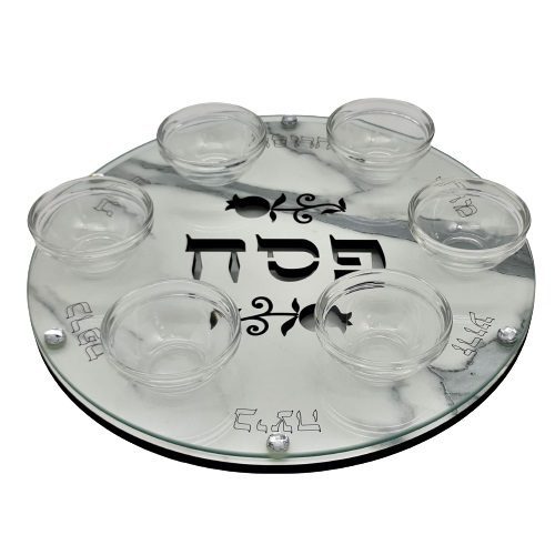 101630-4 - Wooden and glass  Passover plate 33 cm including flasks