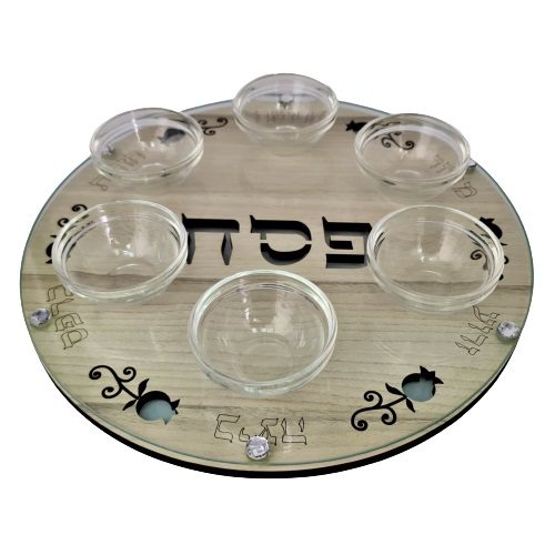 101630-5 - Wooden and glass  Passover plate 33 cm including flasks