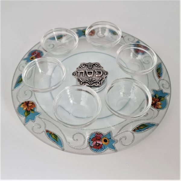 50220-Passover plate designed 30 cm handmade including saucers