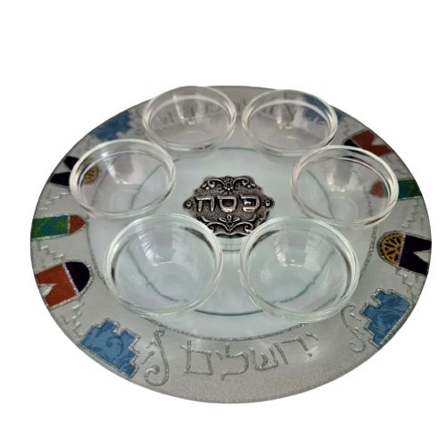 50225-Passover plate designed 30 cm handmade including saucers