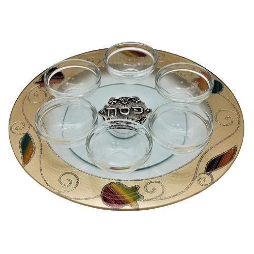 50228-Passover plate designed 30 cm handmade including saucers