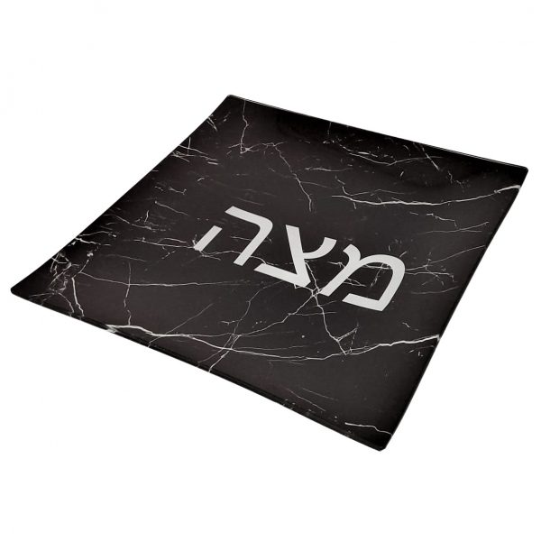 black marble glass matzah plate 25x25 cm