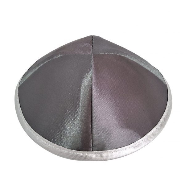 Satin yarmulke 18cm gray silver stripe