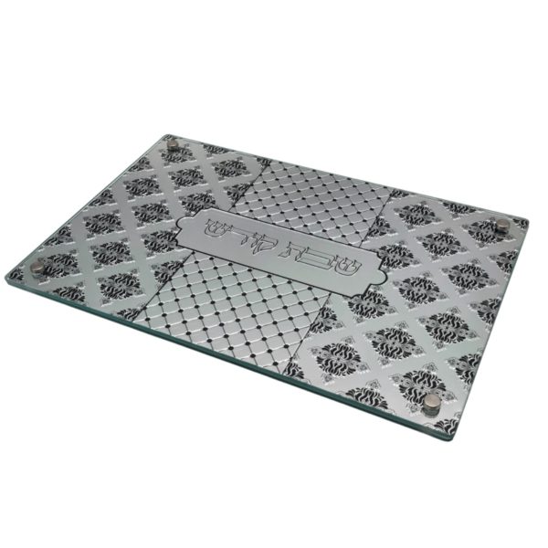Oriental metal&glass tray Shabbat Kodesh 38x28 cm