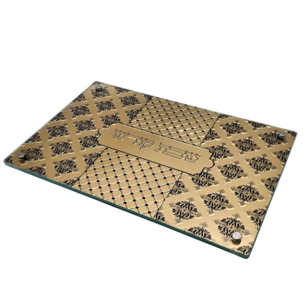 Metal and glass tray gold plated 38x28 cm