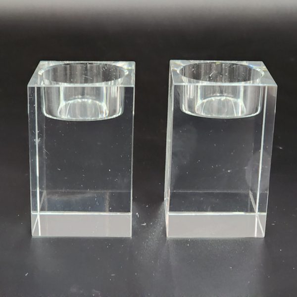 A pair of natural crystal candlesticks 13 cm