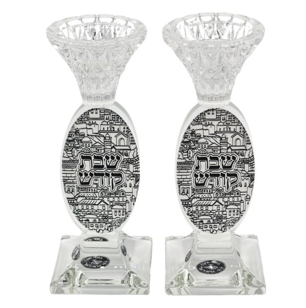 A pair of Jerusalem oval candlesticks made of crystal 18 cm