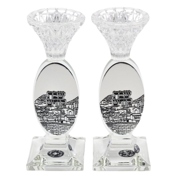 A pair of Jerusalem oval candlesticks made of crystal 18 cm