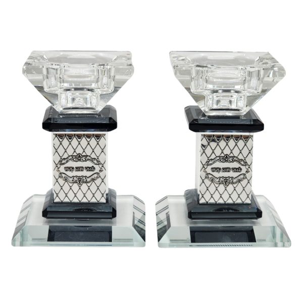 Rhombus crystal candlestick with black 9 cm