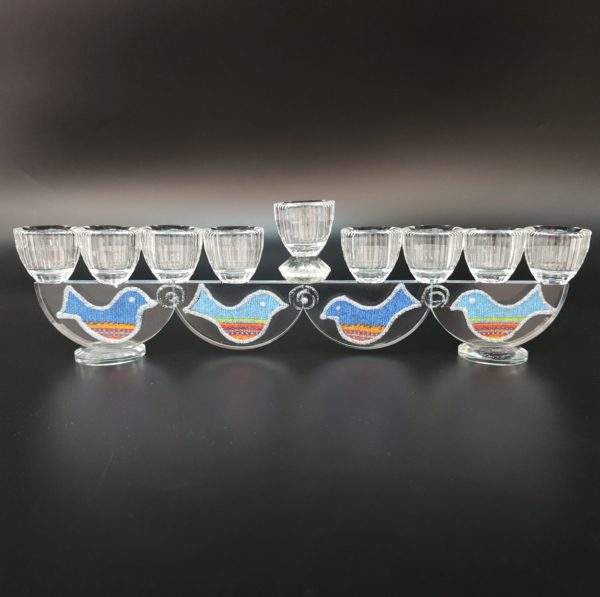 Half-circle crystal menorah by doves 30x10 cm
