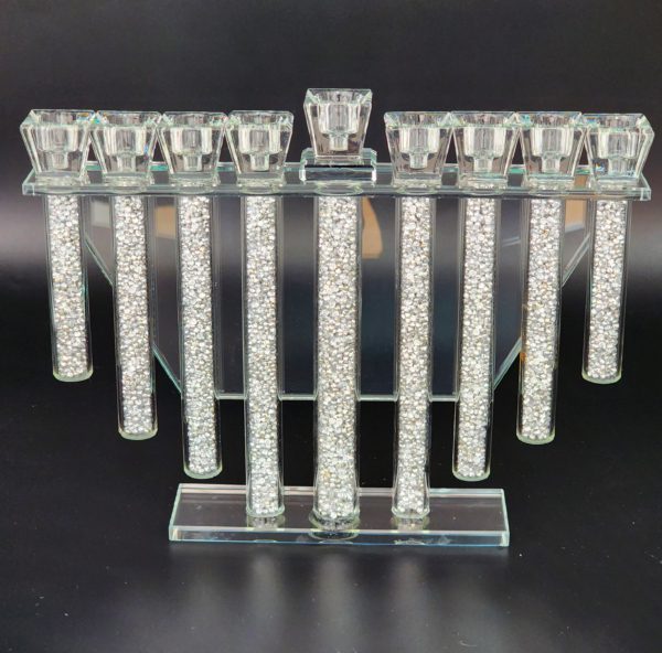 crystal menorah silver pillars 28x24 cm