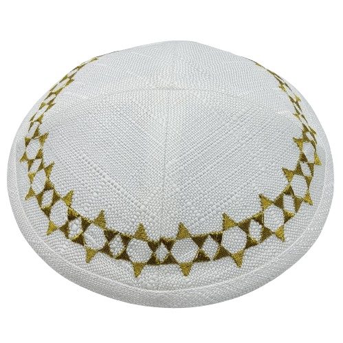 Linen Kippah with Stars of David 17cm
