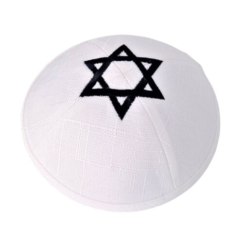  white Star of David linen yarmulke
