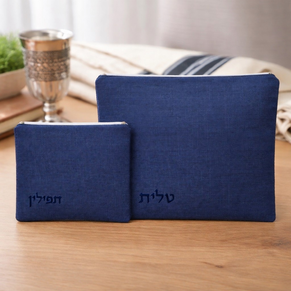 1960421 bleu linen Cover for Tallit and Tefillin - Image 1