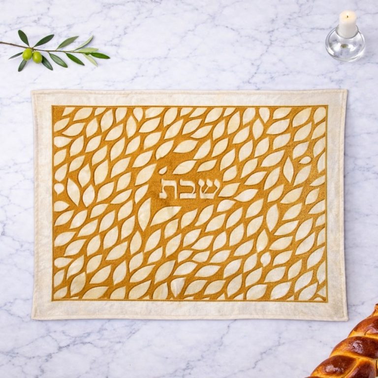 כיסוי לחלה עלים רקמה מלאה 40x50 ס"מ – עיצוב קלאסי ומרשים לשבת