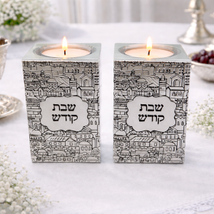 זוג פמוטי קריסטל קוביה ירושלים 13 ס"מ