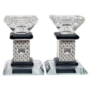 Flower crystal candlestick with black 9 cm